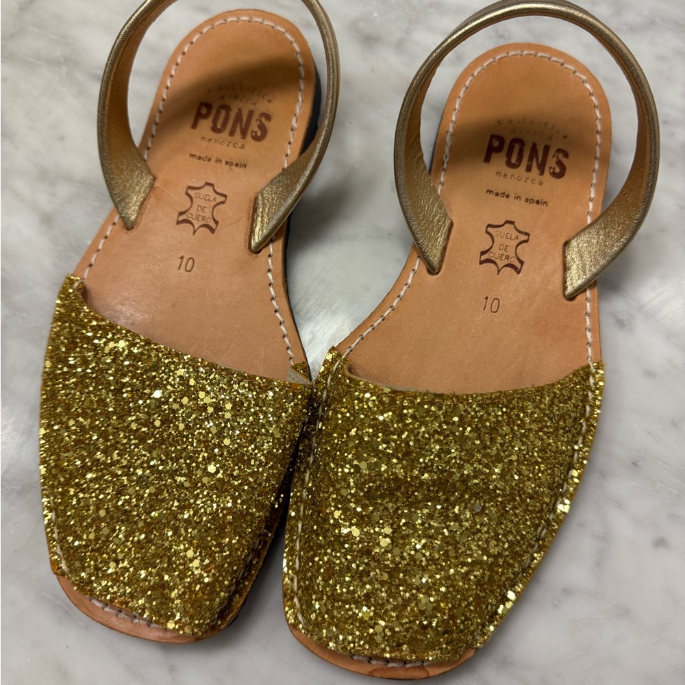 Avarcas USA Pons - Gold Glitter Women's Sandals Size 10 (EUR 40)